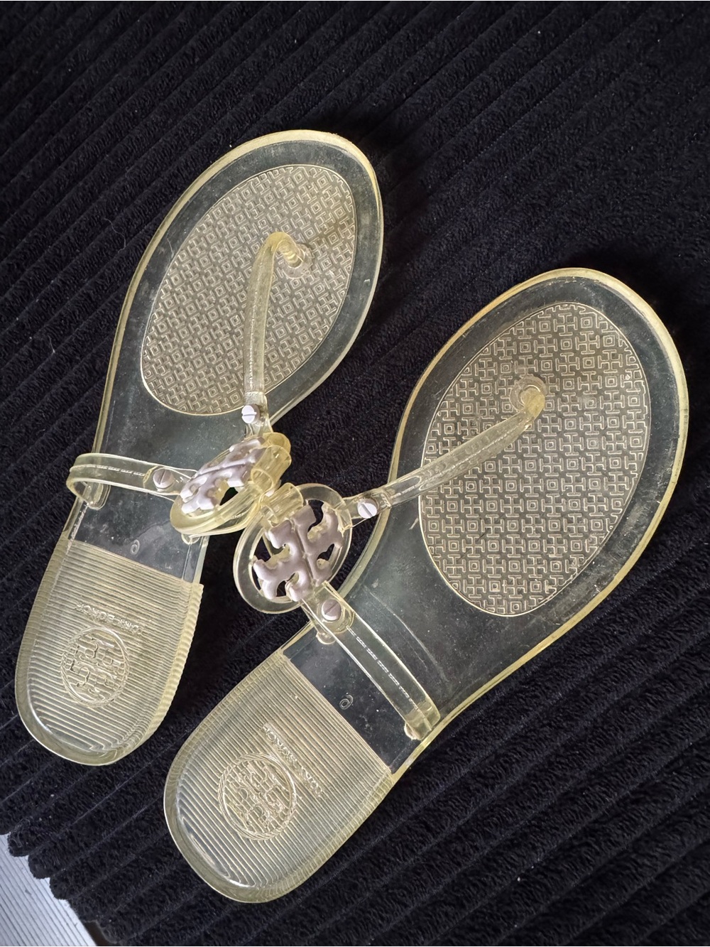 Tory Burch Transparent Yellow Jelly Logo Thong Sandals
